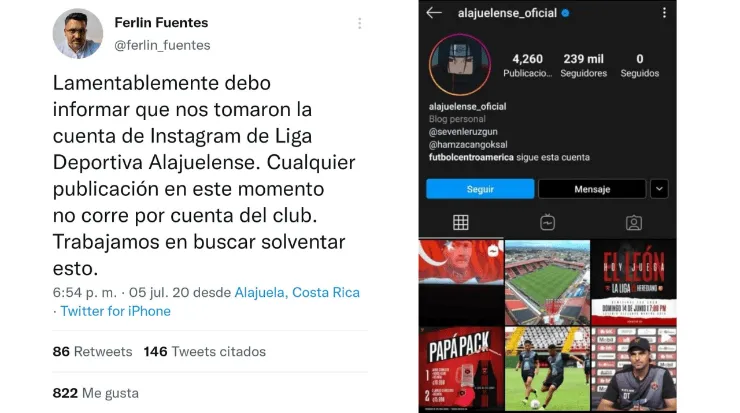 Twitter de Ferlin Fuentes, encargado de comunicación de LDA en 2020 / Imagen de la cuenta de IG, 5 julio, 2020