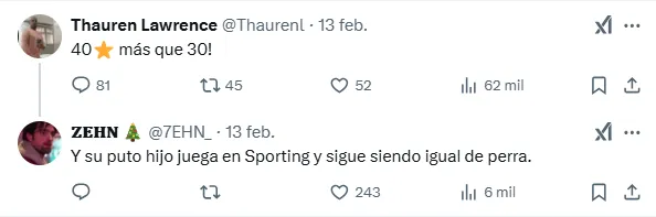 "40 son más que 30", el comentario más morado de Thauren Lawrence. (X.com)