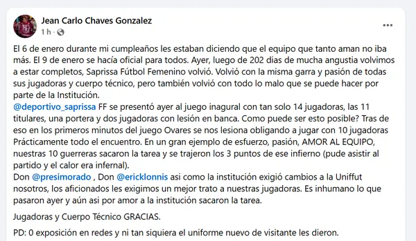 El descargo de un aficionado saprissista.