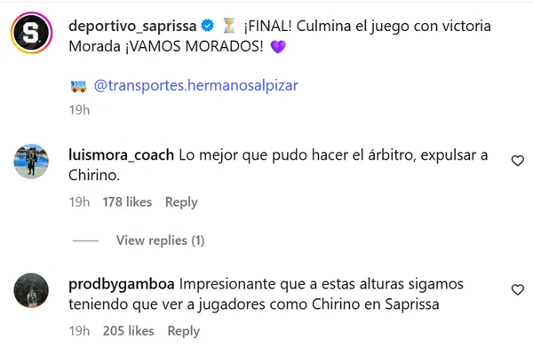 La afición de Saprissa se ensañó con Chirino (Instagram).