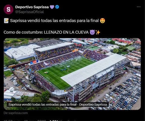 La publicación de Saprissa en redes sociales.