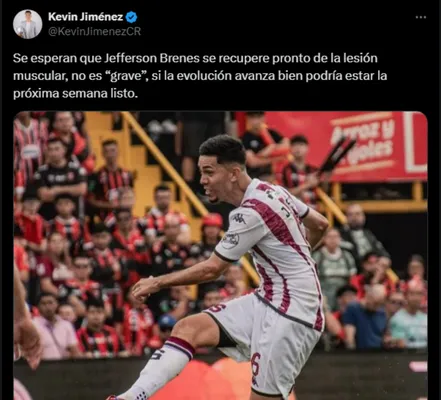 Jefferson Brenes se recupera antes de tiempo. (