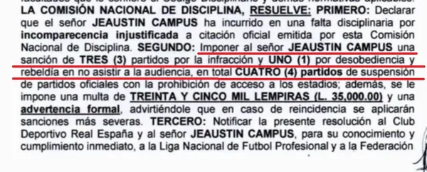 La Comisión de Disciplina sancionó con cuatro juegos a Jeaustin Campos por lo que dijo en la conferencia de prensa tras el juego ante Motagua en semis.