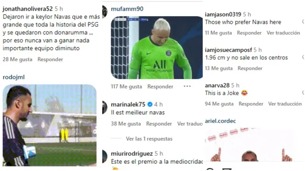 Los comentarios destacando a Keylor Navas en el posteo de Donnarumma.