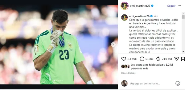 Dibu Martínez dejó este mensaje tras perder la final del mundo.
