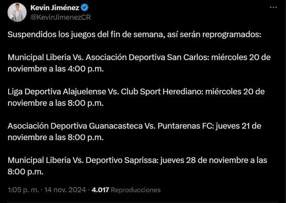 Reprogramación de los partidos de este fin de semana.