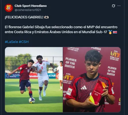 Mensaje de Herediano para Gabriel Sibaja