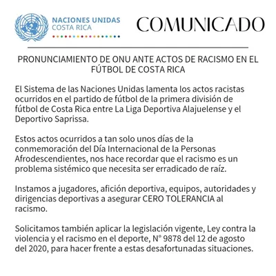 El comunicado de la ONU sobre lo ocurrido en el Morera Soto.
