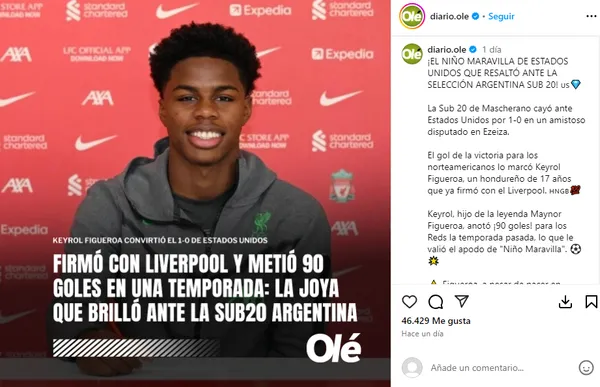 Así lo presentó el Diario Olé de Argentina. (@diario.ole)