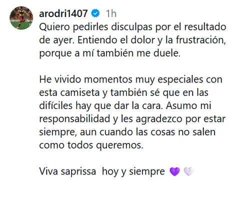 Ariel Rodríguez dio la cara y pidió disculpas a la afición (Instagram).