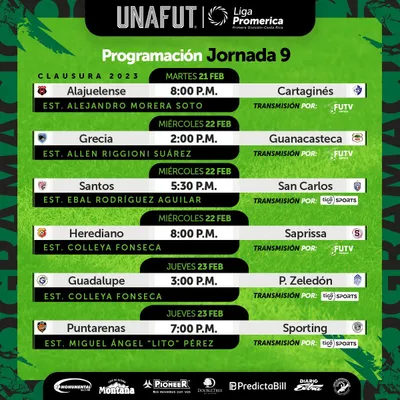 La programación de la novena jornada del Clausura 2023 de la Liga Promerica de Costa Rica (
