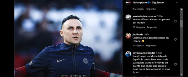 Publicación de Bolavip sobre Keylor Navas
