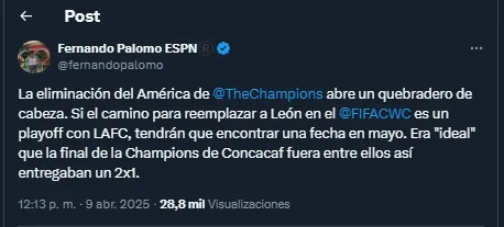 Fernando Palomo en su cuenta oficial de X