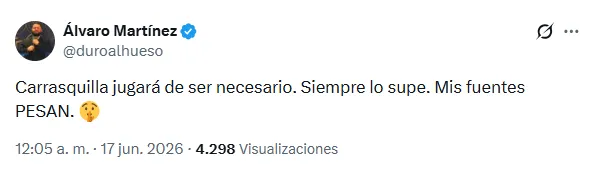 ¿Será que Carrasquilla ve minutos al final?