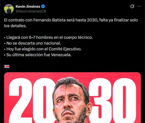 Fernando Batista firmará por 4 años en Costa Rica. (