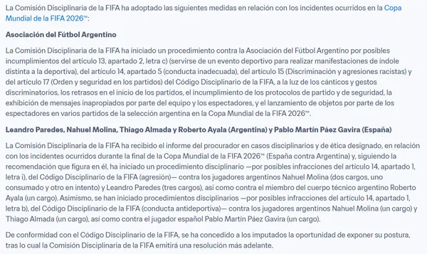 Esto publicó la FIFA en su sitio oficial.