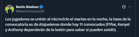Kevin Jiménez en su cuenta oficial de X