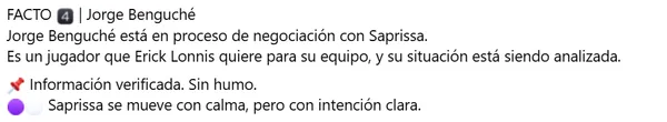 Saprissa estaría negociando con Benguché (Facebook).