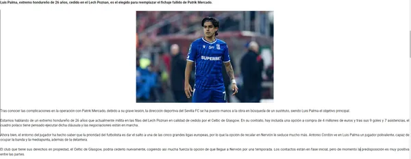 La información que detalla "El Sevillista" sobre Luis Palma.