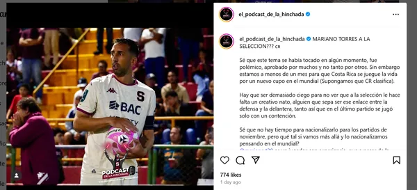 El Podcast de la Hinchada pidió a Mariano Torres para La Sele (Instagram).