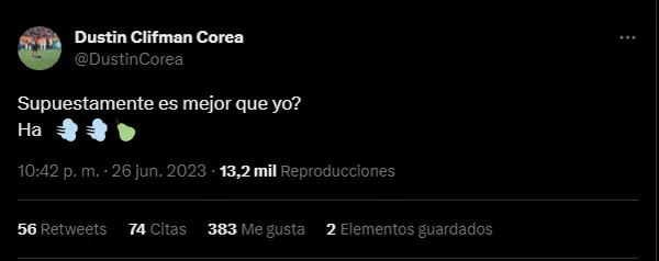 El mensaje de Dustin en su cuenta oficial de Twitter.