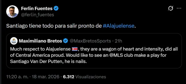 Ferlin Fuentes lo ve a Alajuelense yéndose en el próximo mercado.