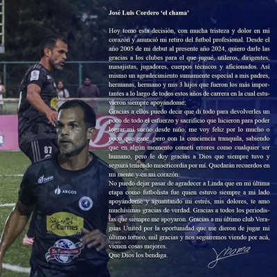 El comunicado de Cordero sobre su retiro. (Instagram)