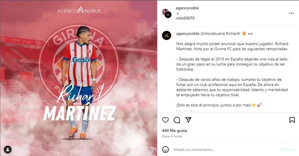 El anuncio del fichaje de Richard Martínez al Girona. (
