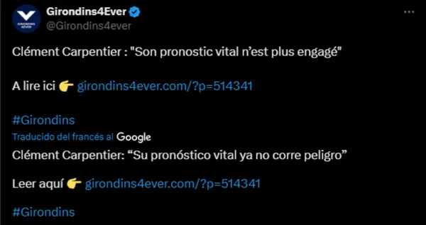 Prensa frances sobre el estado de salud de Alberth Elis. (