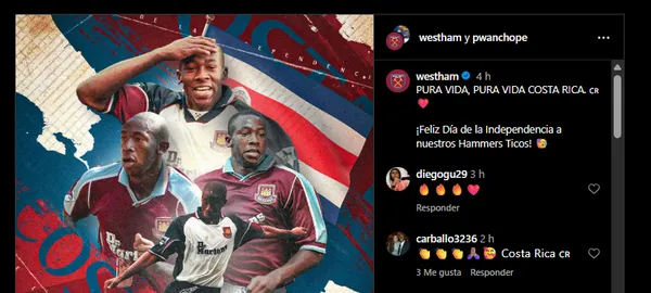 West Ham en su cuenta oficial de Instagram