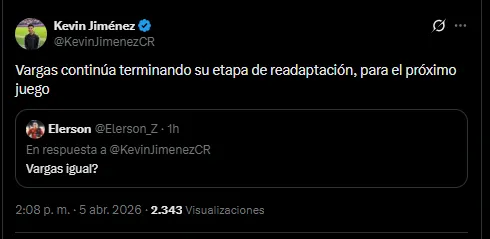 Kevin Jiménez en su cuenta oficial de X
