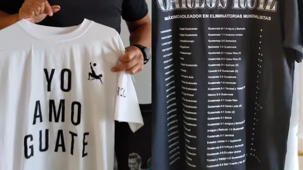La camiseta blanca tiene la frase "Yo amo Guate" y la negra recuerda todos los goles de Carlos Ruiz por Eliminatorias. (
