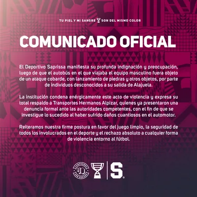 Deportivo Saprissa - Comunicada oficial