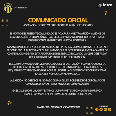 El comunicado de Uruguay de Coronado.