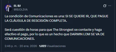 Periodista Byron Oliva en su cuenta oficial de X