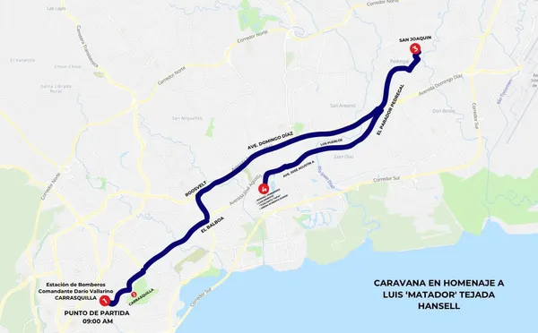 Mapa de la caravana en homenaje a Tejada 