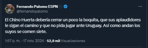 Fernando Palomo en su cuenta oficial de X