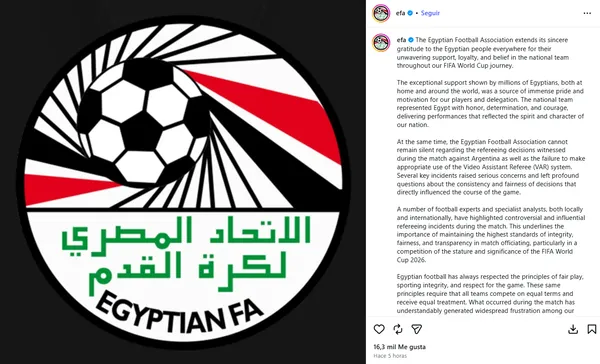 Egipto elevó una denuncia ante la FIFA. (Instagram)
