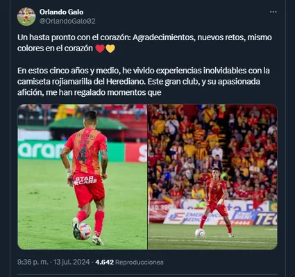 Mensaje de Orlando Galo en redes 