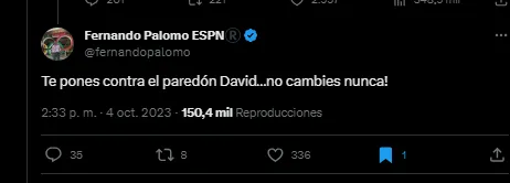 Mensaje de Fernando Palomo en redes 