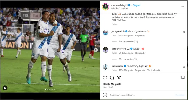 El comentario de Jack Grealish en la publicación de Mendez-Laing.