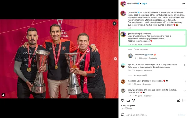 El comentario de Pablo Gabas al posteo de Celso Borges. (Instagram)