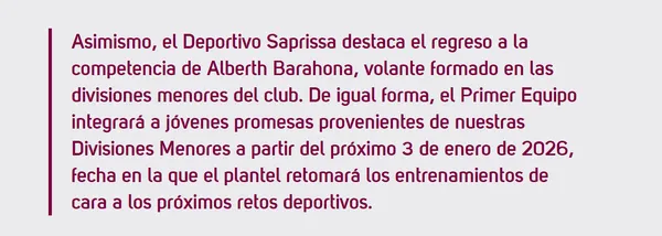 Saprissa sumará sangre joven en 2026.