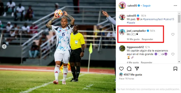 El comentario de Joel Campbell en el posteo de Francisco Calvo. (