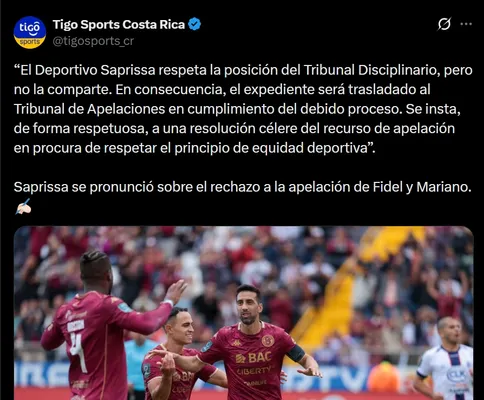 La respuesta de Saprissa tras el fallo. (