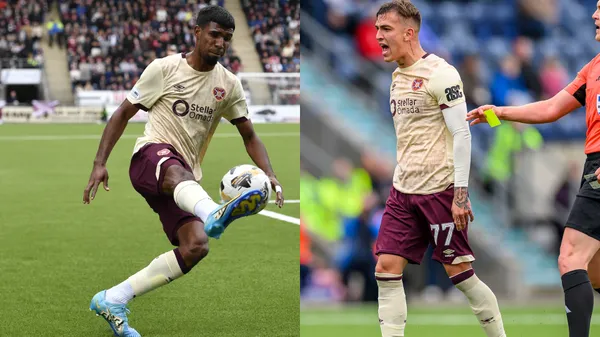 Taylor y Vargas, este sábado, en la eliminación del Hearts. (IMAGO)