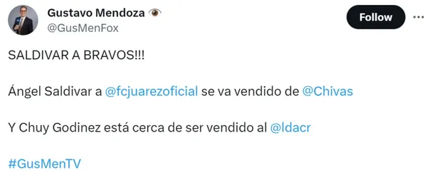 La información del periodista mexicano sobre el futuro de Godínez.