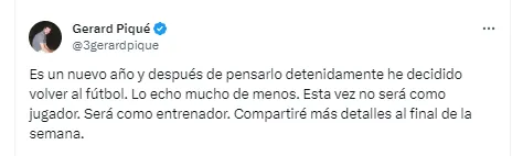 Mensaje de Piqué ene sus redes 