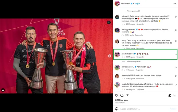 El mensaje que Kendall Waston le dejó a Celso Borges. (Instagram)
