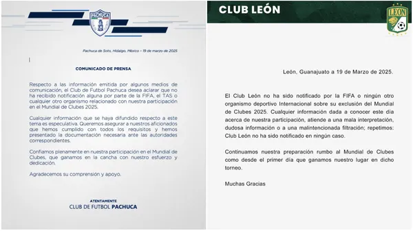 Los comunicados de Leon y Pachuca.